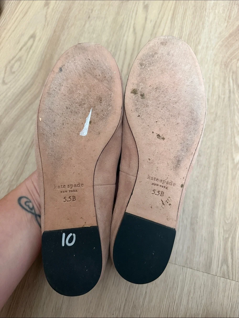 kate spade Pink Suede Ballet Flats with Black Trim and Bow